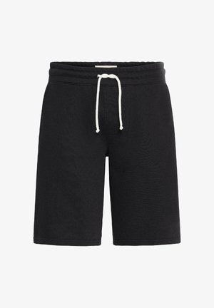 Črne kratke hlače z vrvico v pasu, narejene iz mehkega materiala. Imajo preprost dizajn z obšitimi robovi in brez žepov.