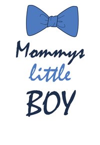 Blue bow tie graphic above the text. "Mommy's" in dark navy cursive, "little" in light blue cursive, "BOY" in bold dark navy. White background.