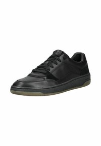 Sneaker neri realizzati in pelle e materiali sintetici. Caratterizzati da un design con lacci, suola in gomma e accenti testurizzati sui lati.