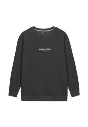 Dark gray sweatshirt with a crew neck, raglan sleeves, and a Volcom logo in white at the center. Made from soft, textured fabric.