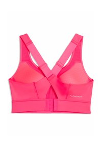 Φωτεινό ροζ αθλητικό σουτιέν με ρυθμιζόμενους χιαστί ιμάντες στην πλάτη και κούμπωμα με αγκράφα, με διακριτικό λογότυπο στο πλάι.