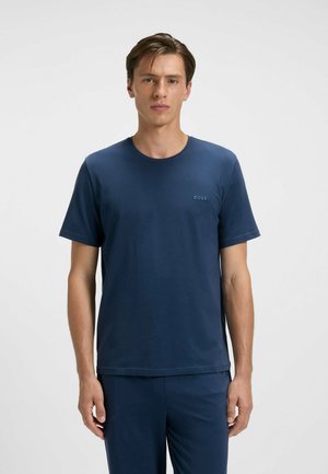 T-shirt à manches courtes bleu marine en tissu doux, avec un col rond et un logo « BOSS » subtil sur la poitrine.