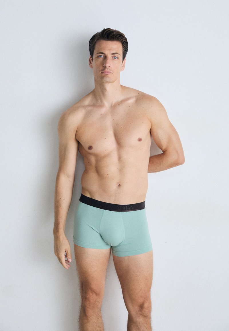 Mintgrønne herreboxershorts med en sort elastisk talje med logodetaljer. Glat tekstur, tætsiddende design og længde til midten af låret.