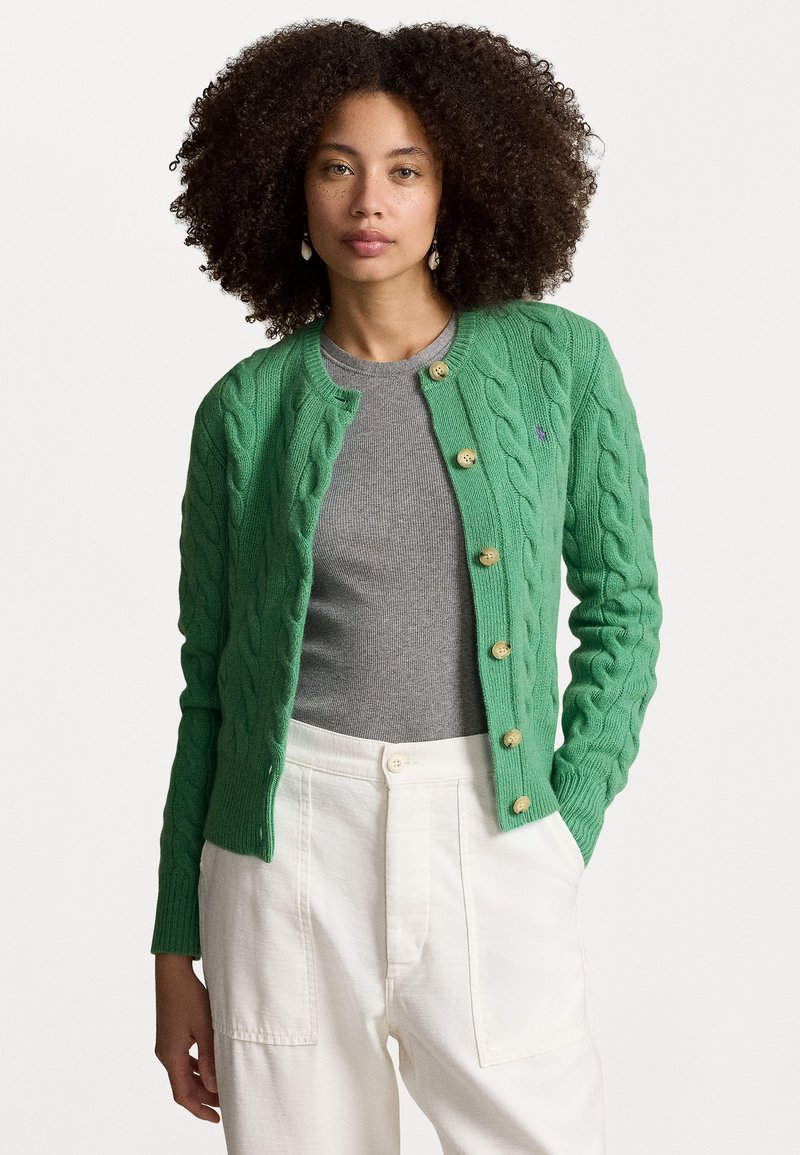 Polo Ralph Lauren CABLE KNIT WOOL CASHMERE CARDIGAN - Gilet - spring green heather