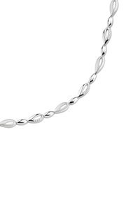 Collier chaîne en argent composé de maillons ovales à finition polie et accents texturés, alternant avec de petites pierres précieuses claires serties dans le design.