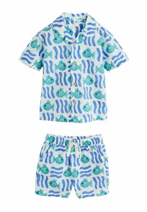REGULAR FIT - SHORT SLEEVE REVERE COLLAR SET - Rövidnadrágok - white blue sea all over print