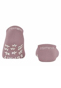 Helle rosa Knöchelsocken aus weichem Material, mit weißen Blumenmustern und Branding. Gerippter Bund für einen sicheren Sitz.