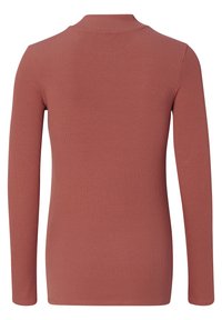Geribbelde lange mouw top in een stofroze kleur, met een hoge hals en een aangesloten silhouet, een gladde textuur en geen zichtbare patronen of hardware.