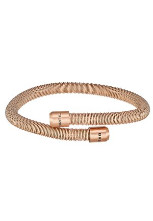 Bracelet en fil de rose gold avec un design en spirale. Présente des extrémités lisses et allongées avec un logo "BREIL" gravé. Flexible et léger.