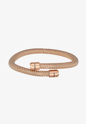Bracelet en fil de rose gold avec un design en spirale. Présente des extrémités lisses et allongées avec un logo "BREIL" gravé. Flexible et léger.