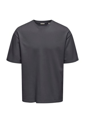 Tricou cu mânecă scurtă, de culoare gri închis, realizat dintr-un material moale, având un decolteu rotund și o croială lejeră. Textură netedă, fără modele sau accente vizibile.