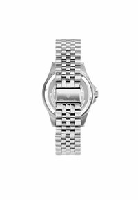 Orologio in acciaio inossidabile con finitura lucida, dotato di bracciale a maglie e cassa rotonda. Logo incrostato sul retro della cassa. Copertura in vetro trasparente.