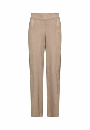 Beige High-Waist-Netzhose mit geradem Schnitt und elastischem Bund, mit einem dezenten, strukturierten Muster.