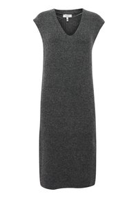 Abito a maglia grigio a coste con scollatura a V e maniche a cappuccio, progettato per una vestibilità rilassata, realizzato in morbido tessuto testurizzato.