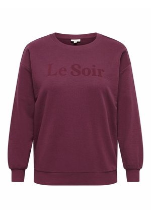 Sweatshirt i mørkelilla med lange ærmer, ribbet manchetter og kant og "Le Soir" trykt henover brystet i en lidt mørkere nuance.