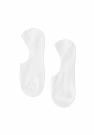 Vita ankelsockar gjorda av mjukt tyg, med en låg skärning och släta kanter utan synliga mönster eller detaljer.