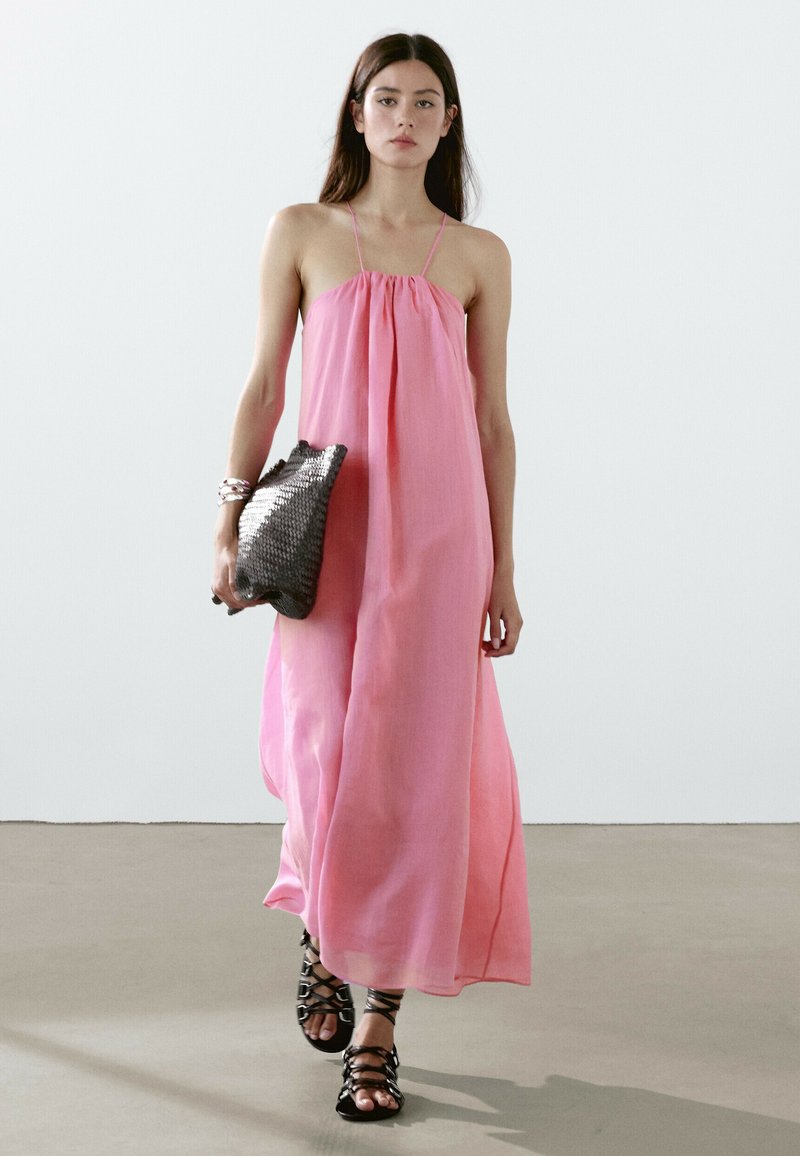 Massimo Dutti - LONG GATHERED HALTER NECK  - Maxi dress - neon pink, Enlarge