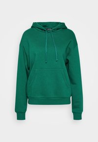 Grön bomullshuvtröja med dragsko, långa ärmar och en framficka i känguru-stil. Slät struktur och avspänd passform.