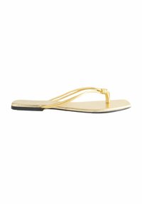 Guldplatta sandaler med en minimalistisk design, med tunna remmar och en platt sula för komfort. Ovandelen har en metallisk finish.