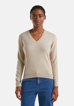 United Colors of Benetton MERINO V-NECK - STRICKPULLOVER - Jersey de punto - beige