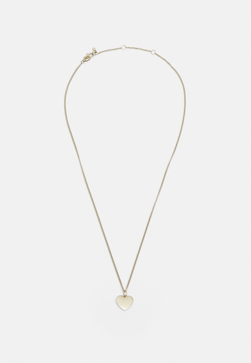 Guldtonad halsband med ett hjärtformat hänge på ett fint kedja, med en hummerklämma och slät, polerad yta.