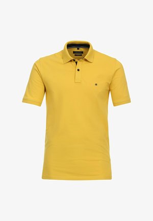 Geel polo-shirt van katoen, met een kraag, een placket met twee knopen, korte mouwen en een klein logo op de borst.