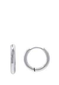 Boucles d'oreilles en argent, avec une finition lisse, une forme arrondie et un espace pour la fermeture, mettant en valeur un design épuré et une texture polie.