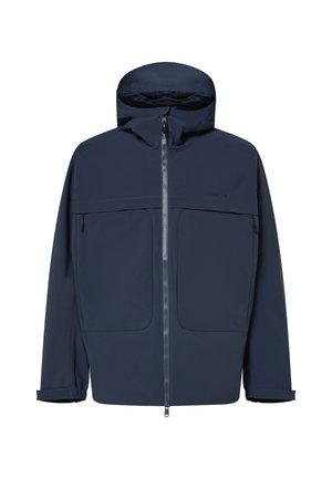 Marineblaue Kapuzenjacke mit Frontreißverschluss, zwei großen Fronttaschen und verstellbaren Bündchen.