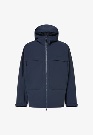 Marineblaue Kapuzenjacke mit Frontreißverschluss, zwei großen Fronttaschen und verstellbaren Bündchen.