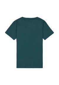 T-shirt s krátkým rukávem v tmavě modré bavlně. Klasický design s kulatým výstřihem a běžným střihem, hladká a jednobarevná textura. Žádné viditelné loga ani vzory.