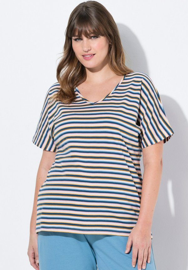 STRIPED SHORT SLEEVE V-NECK - Nachtwäsche Shirt - petrol