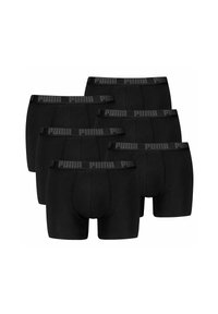 Boxer briefs neri, set di sei, realizzati in tessuto morbido, con una cintura nera che presenta il logo "PUMA" grigio, progettati per comfort e vestibilità.