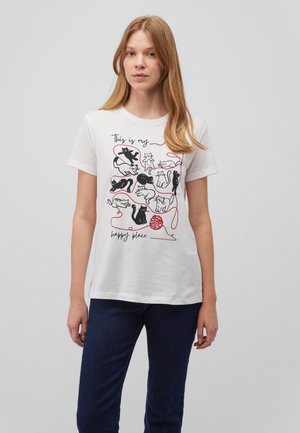 Mavi KURZARM CAT - Print T-shirt - antique white