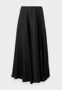 Μαύρη φούστα μέχρι το δάπεδο με ψηλή μέση, φαρδιά σιλουέτα και λεία, ρέουσα ύφανση.