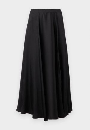 Μαύρη φούστα μέχρι το δάπεδο με ψηλή μέση, φαρδιά σιλουέτα και λεία, ρέουσα ύφανση.