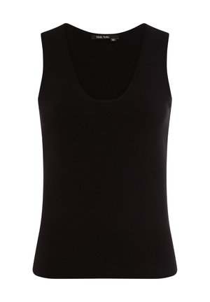 Schwarzes ärmelloses Tanktop mit rundem Ausschnitt, figurbetontem Schnitt und Marc Aurel Größenetikett Größe 36 am inneren Kragen.