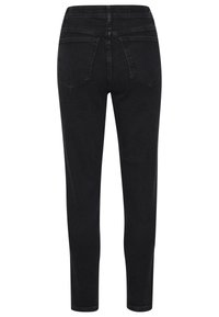 Svarta smala jeans i denim, med medelhög midja, femficksdesign och subtila sömnadsdetaljer på bakfickorna.