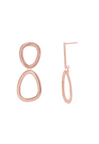 Orecchini in metallo rose gold con un design ovale stratificato e superficie liscia, attaccati a un perno dritto per un fissaggio sicuro.