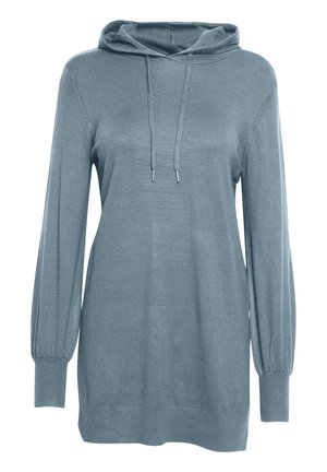 Minkštos mėlynos medžiagos kapota palaidinė. Turi ilgas rankoves, prigludusius manžetus ir apvalų apatinį kraštą. Į komplektą įeina raišteliai kaklo srityje.