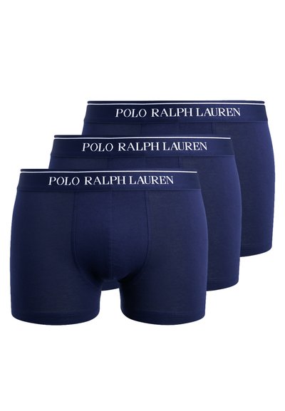 Drie paar marineblauwe boxershorts van een zachte katoenmix, met een elastische tailleband met het "POLO RALPH LAUREN" logo en een naadloos ontwerp.