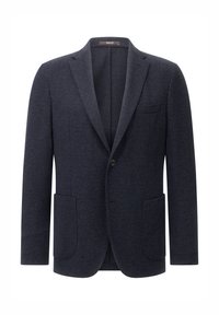 Námořnický blejzr z texturované látky, vybavený zapínáním na dva knoflíky, klopami s vykrojením a dvěma předními kapsami s detailem hrudní kapsy.