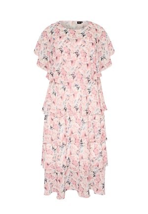 Zizzi, MAXIKLEID MIT RÜSCHEN-VOLANTS UND ABNEHMBAREM CAPE - Maxikjoler - weiß