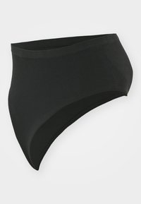 Culotte noire taille haute en tissu lisse, dotée d'un design sans coutures et d'une ceinture incurvée pour un ajustement épuré.