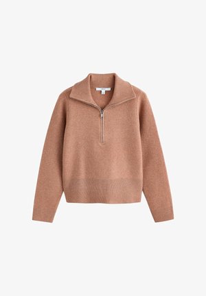 Next, REGULAR FIT - SUPERSOFT FUNNEL ZIP NECK JUMPER - Striktrøje - camel brown