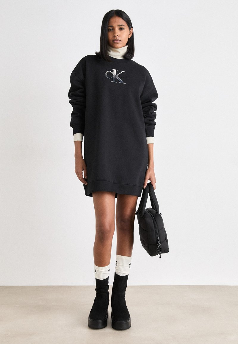 Calvin Klein Jeans EMBROIDERED MONOLOGO CREW DRESS - Day dress - black -  Zalando.ie