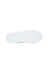 Suela de zapato blanca con un patrón de agarre texturizado, que presenta surcos profundos y una puntera redondeada. Hecha de goma para mayor durabilidad y tracción.