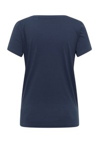 Navyblaue Kurzarm-T-Shirt aus weicher Baumwolle, mit Rundhalsausschnitt, einfachem Design und glatter Textur, ohne sichtbare Muster.