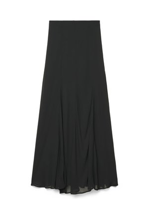 Longue jupe noire fluide à taille haute avec de subtils plis, faite en tissu léger.