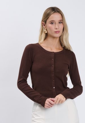 INFLUENCER, INFLUENCER CARDIGAN CREW-NECK CROPPED CARDIGAN - Chaqueta de punto - brown
