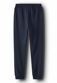 Pantalons de jogging bleu marine en tissu doux, avec une taille élastique et des poignets ajustés aux chevilles. Design simple à jambes droites.